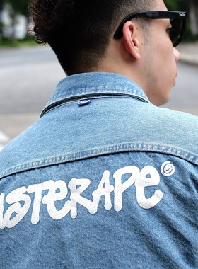 Masterape日系复古水洗做旧牛仔衬衫男长袖宽松休闲百搭工装外套