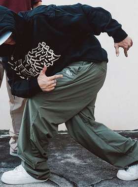 Rockandwrite街舞嘻哈涂鸦绣花bboy复古宽松抽绳纯色休闲工装裤