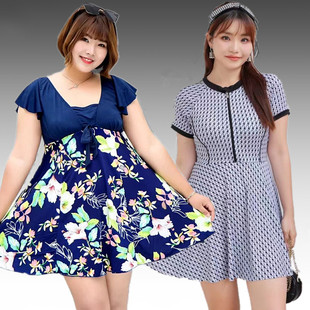 2024 短袖 连体裙泳衣女平角保守带胸垫大码 遮肚显瘦中老年温泉新款