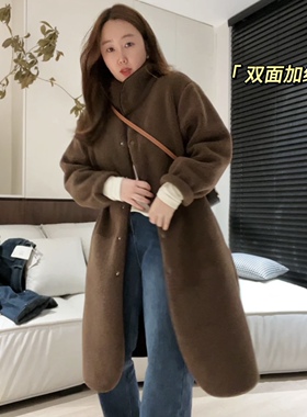 [k姐简约定制]中长款立领颗粒绒女秋冬保暖加绒纽扣外套D1057