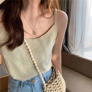 宽松纯色 女百搭小背心内搭棉麻质感打底衫 竹节棉麻细吊带衫 夏季