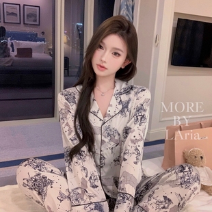 新款 国风水墨画睡衣女质感冰丝春季 家居服舒适 高品质宅女 LAria