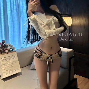 女镂空性感系带三角裤 绑带蕾丝内裤 中腰辣妹透气 香槟佳丽 LAria