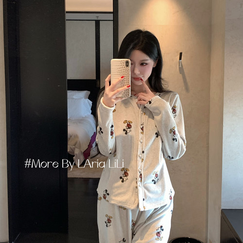 LAria米奇套装 海岛绒冬季加绒加厚睡衣女2026新款秋冬款家居服