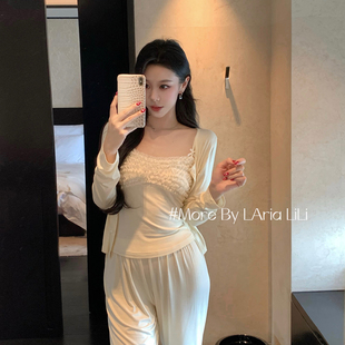 春秋款 睡衣女2025新款 纯欲家居服三件套 莫代尔秋季 LAria奶黄蛋糕