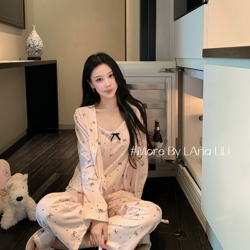 LAria甜梦三件套 海岛绒2025新款加绒加厚睡衣女冬款家居服三件套