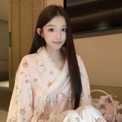 LAria 小猫蛋糕 海岛绒长袖睡衣女秋冬季薄绒2026新款高级家居服