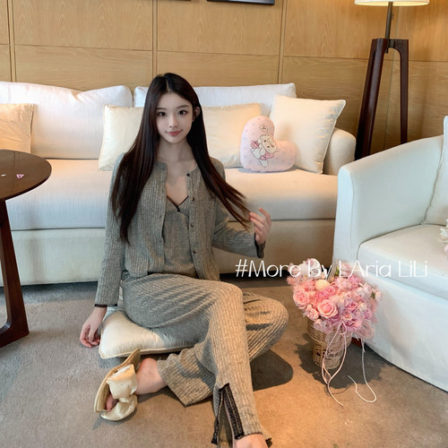 LAria恋综女主 磨毛棉睡衣女2026新款秋季高级感家居服三件套胸垫