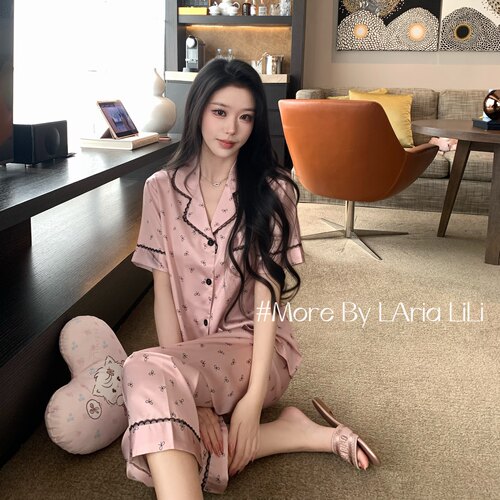 LAria夏日蝴蝶结 睡衣女2026新款性感夏季冰丝高级蕾丝家居服套装