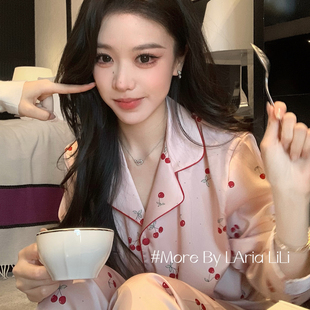 LAria樱桃小丸子 睡衣女性感冰丝春季2026新款纯欲风甜美感家居服