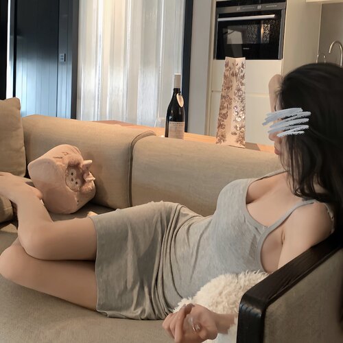 莫代尔睡裙女带胸垫显胸性感