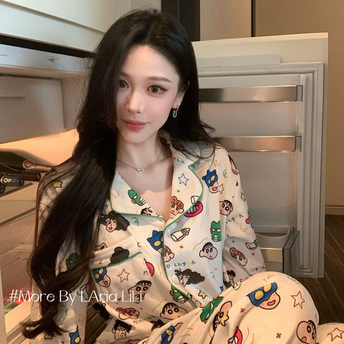 LAria蜡笔新新 海岛绒长袖睡衣女秋冬款2026新款薄绒冬季家居服