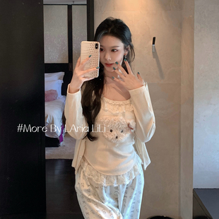 2025新款 睡衣女春秋款 纯欲三件套 性感莫代尔秋季 LAria奶黄修狗