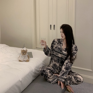 长裤 LAria 冰丝睡衣女秋天长袖 新款 气质舒适家居服水墨 黑松露