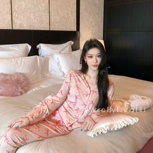 秋季 2025新款 纯欲家居服 莫代尔睡衣女性感春秋款 LAria粉糯蝴蝶结