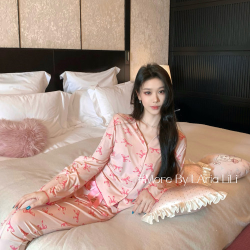 LAria粉糯蝴蝶结 莫代尔睡衣女性感春秋款2026新款秋季纯欲家居服