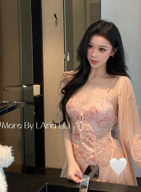LAria桃色蝴蝶 雪纺纱性感睡衣女春季2026新款睡裙纯欲风家居服