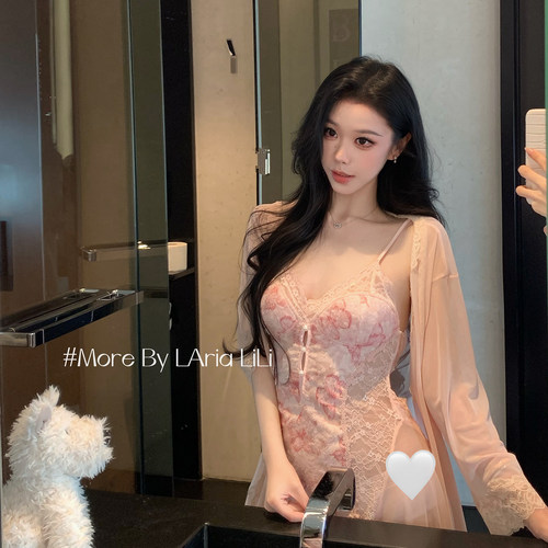 LAria桃色蝴蝶 雪纺纱性感睡衣女春季2026新款睡裙纯欲风家居服