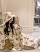 LAria 暖冬小熊 法兰绒加厚保暖睡袍外套可外穿睡衣女珊瑚绒情侣