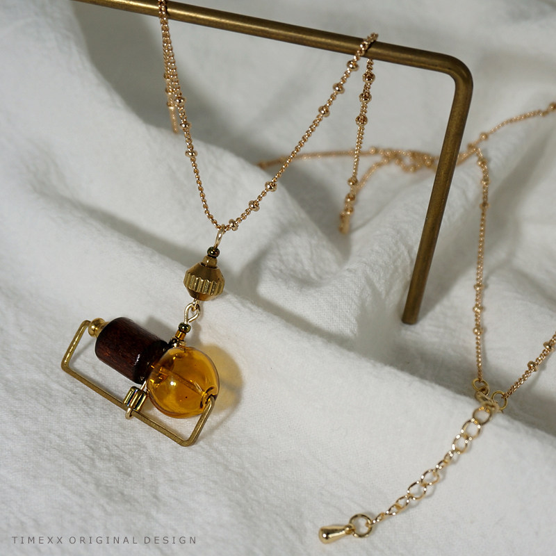 timexx原创手作项链 小众设计复古手工玻璃球木珠毛衣链 脖子饰品