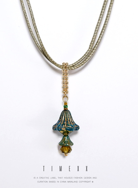 TIMEXX原创苔藓之花复古花朵捷克琉璃珠小众手作毛衣链长款项链女