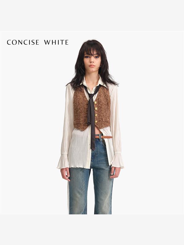 CONCISE-WHITE简白 24春季新款粗花呢单排扣挂脖背心设计师品牌