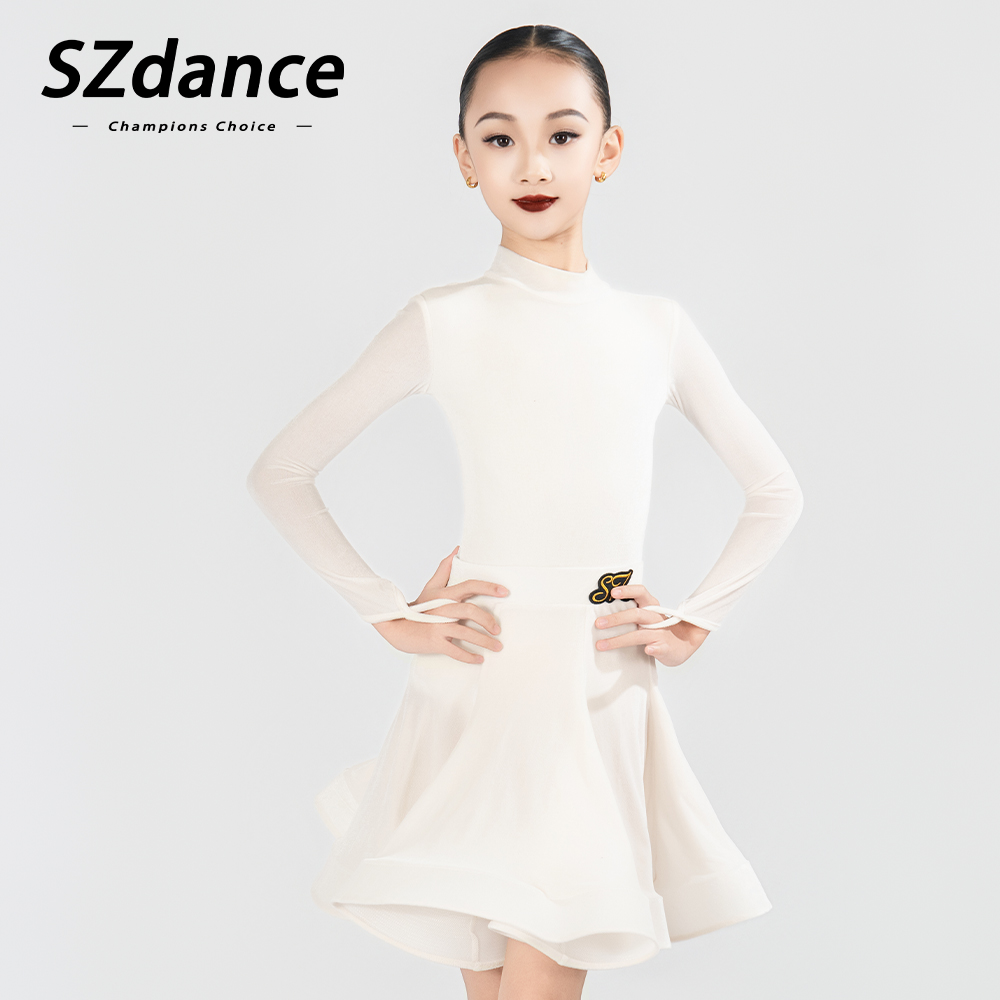 SZDANCE拉丁舞服新款女童专业演出比赛服国标舞蹈规定B0031白色