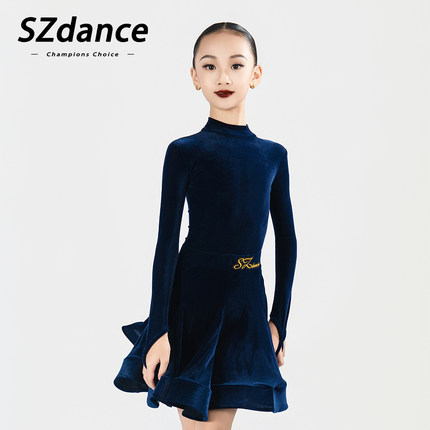 SZDANCE拉丁舞服新款女童专业演出比赛服国标舞蹈规定B0032藏青色
