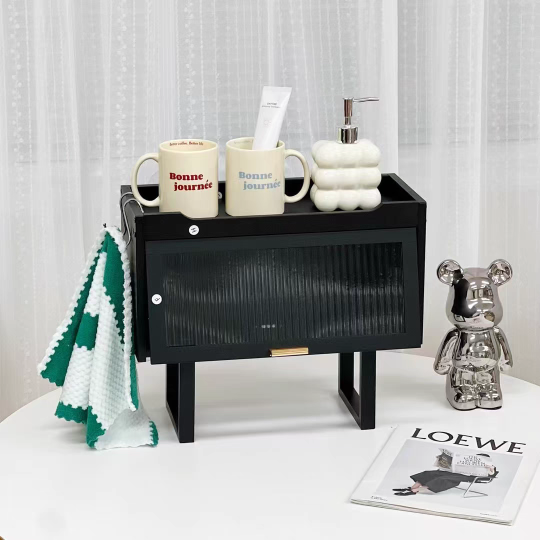 限时福利外贸 黑色桌面收纳带盖置物架质量超级好木质