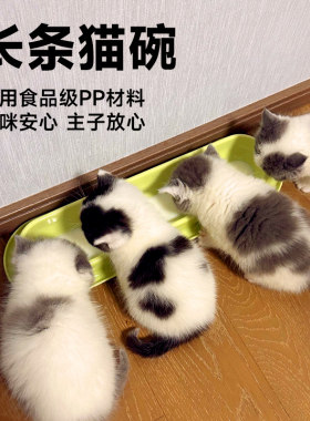 长条猫碗新生小奶猫喂奶共吃盆多猫猫食盆猫咪防打翻喝水盆宠物碗