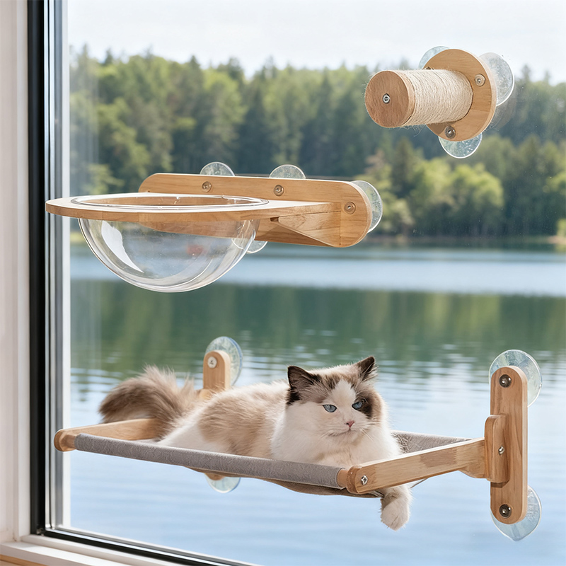 实木墙壁式免打孔猫爬架