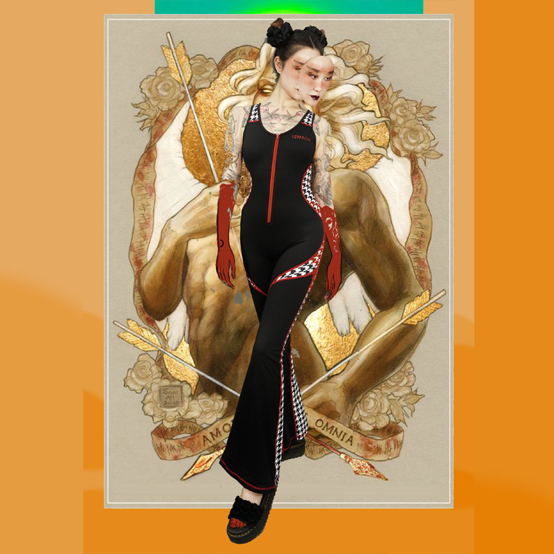 千鸟格复古显瘦连体服