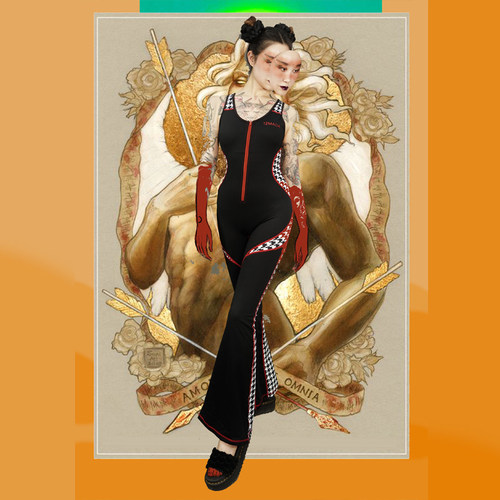 千鸟格复古显瘦连体服