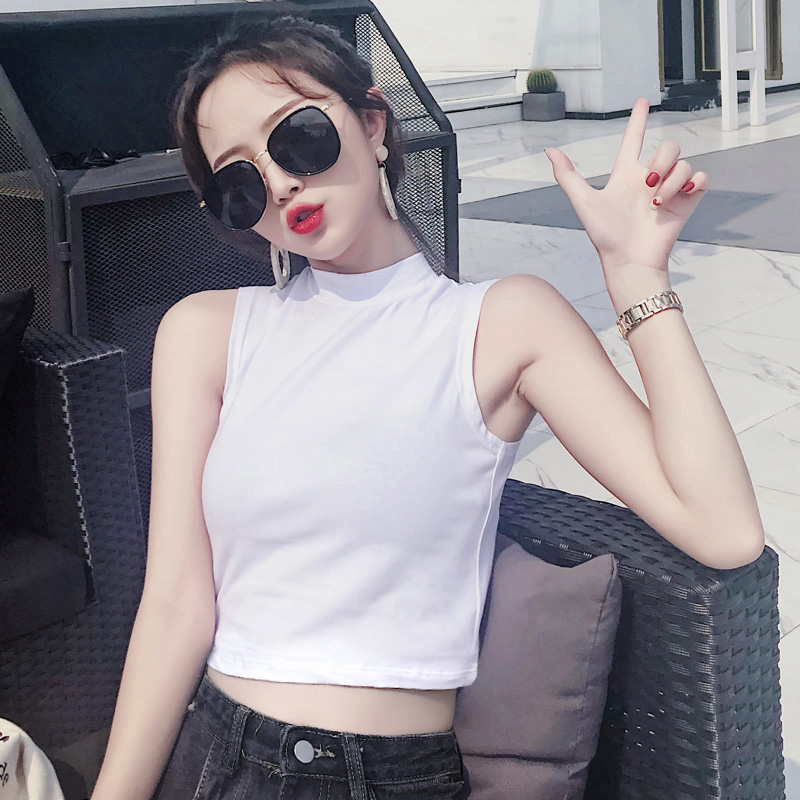 短款露肚脐小背心女外穿半高领舞蹈服棉内搭打底无袖t恤上衣坎肩