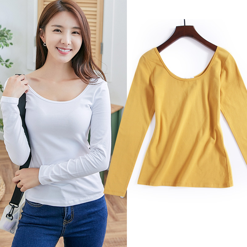 不起球不褪色大圆领t恤女长袖