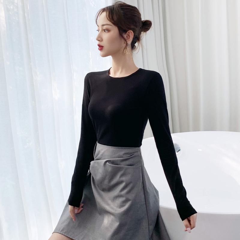 小圆领打底衫女长袖保暖短款高级