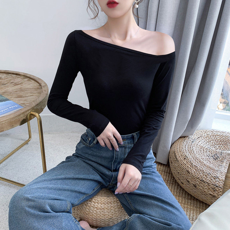 纯棉瑜伽舞蹈练功服一字肩斜领大v领口露肩长袖t恤女内搭打底衫春,女装/女士精品,T恤,淘宝优惠券,粉丝福利购,淘宝优惠卷