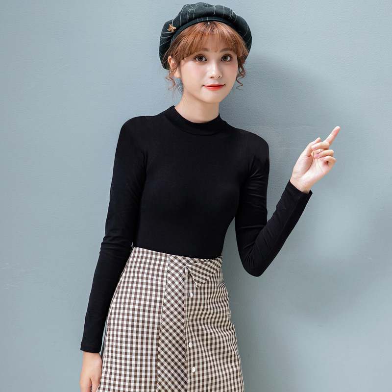 2026新款短款长袖女外穿半高领棉内搭打底衫中领t恤心机上衣高腰