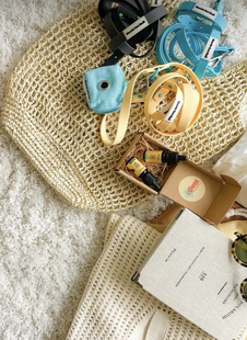 外贸尾货139港币天蓝色棉帆布狗屎袋宠物拾便器猫狗日用品 两个装