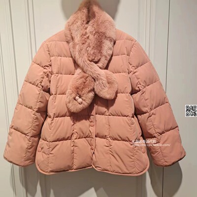 女童鹅绒兔毛围脖休闲羽绒服外套