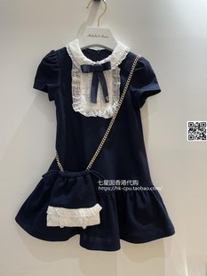 夏季 22新品 学院风雷丝领拼接蝴蝶结荷叶边甜美连衣裙力高比熊女童