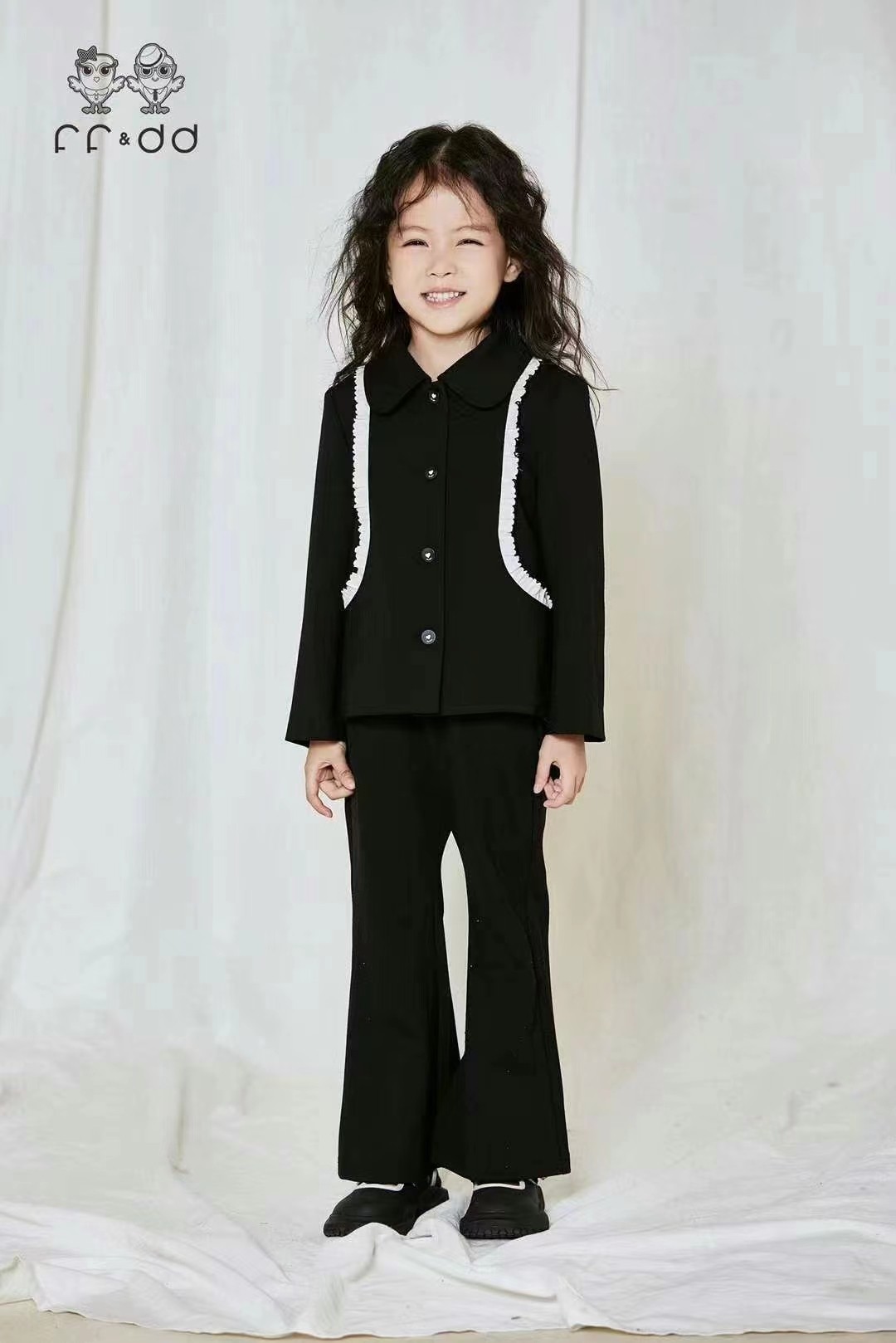 24春夏新品轻熟风褶皱设计女童翻领外套休闲喇叭裤套装FF&DD代购,童装/婴儿装/亲子装,套装,淘宝优惠券,粉丝福利购,淘宝优惠卷