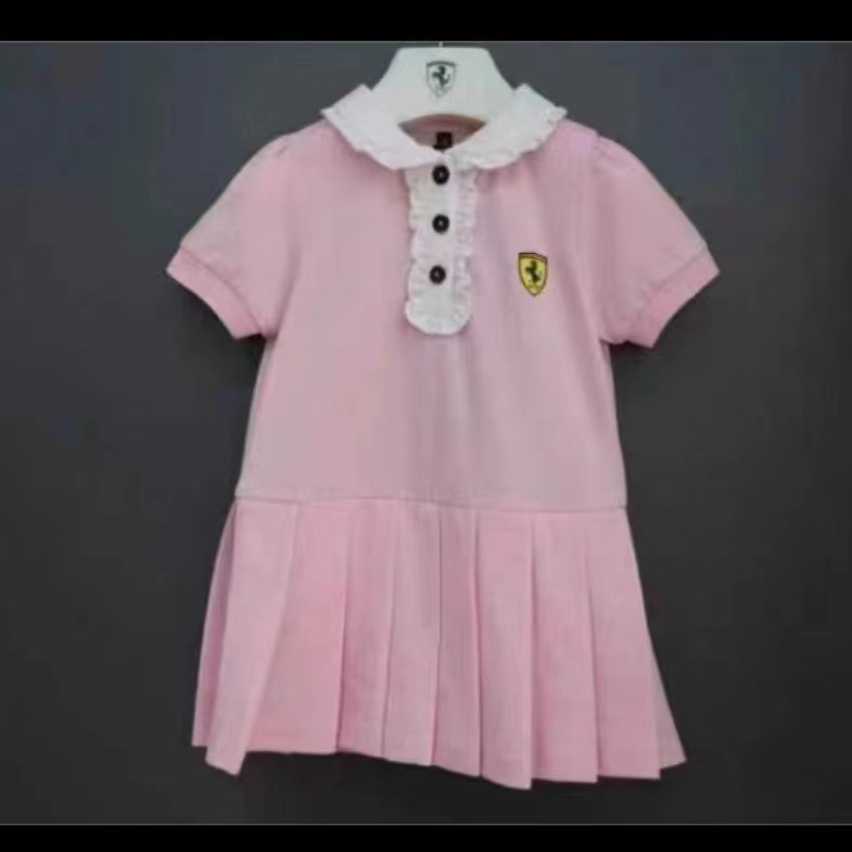 24夏季新品学院风女婴童娃娃领休闲百褶连衣裙ferrari法拉利代购