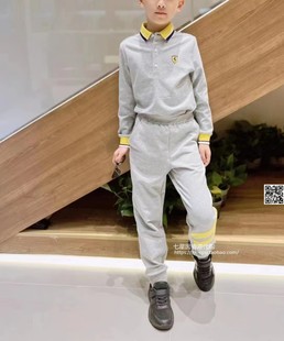 ferrari法拉利代购 23秋冬新品 套装 男童撞色翻领Polo衫 休闲束脚裤