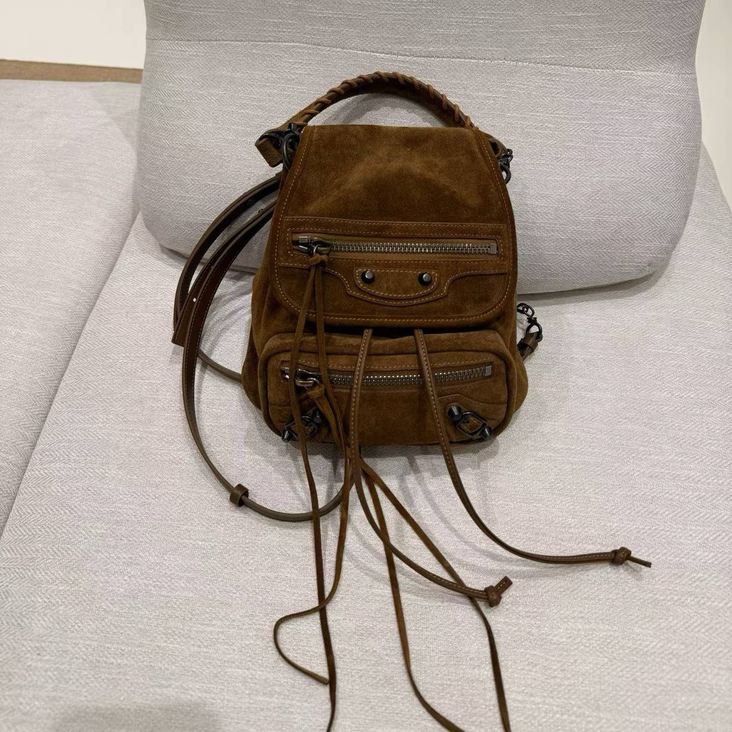 欧洲站磨砂真皮复古单肩双肩包女