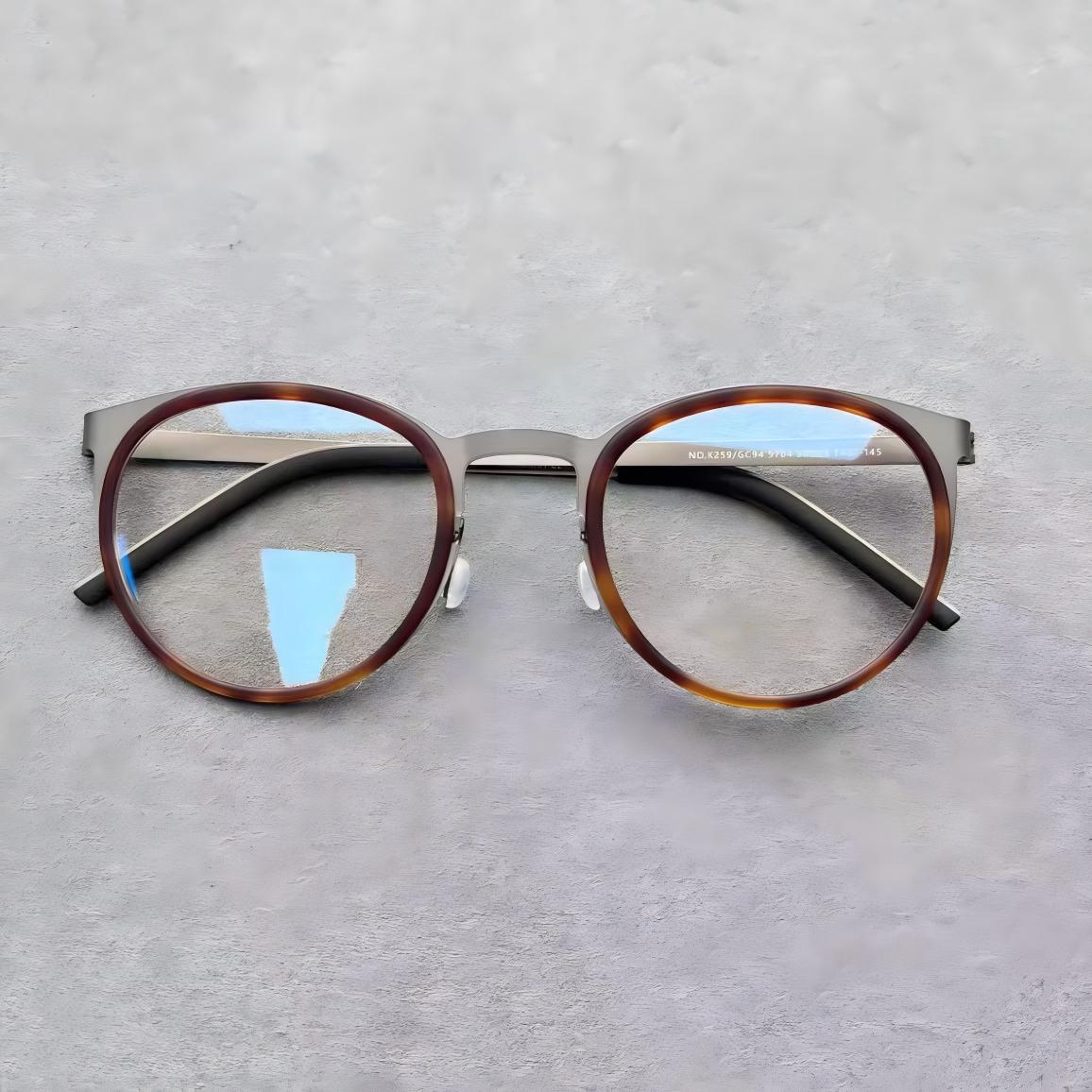 thumbnail for Retro round frame glasses frames for men and women ultra-light pure titanium small face myopia glasses frames brown