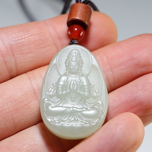 【属马守护神】和田玉子料大势至菩萨挂件 青白玉吊坠 楼叔孤品