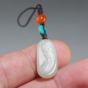 [特价]和田玉武财神手机吊坠 新疆青白玉关公小挂件 楼叔孤品