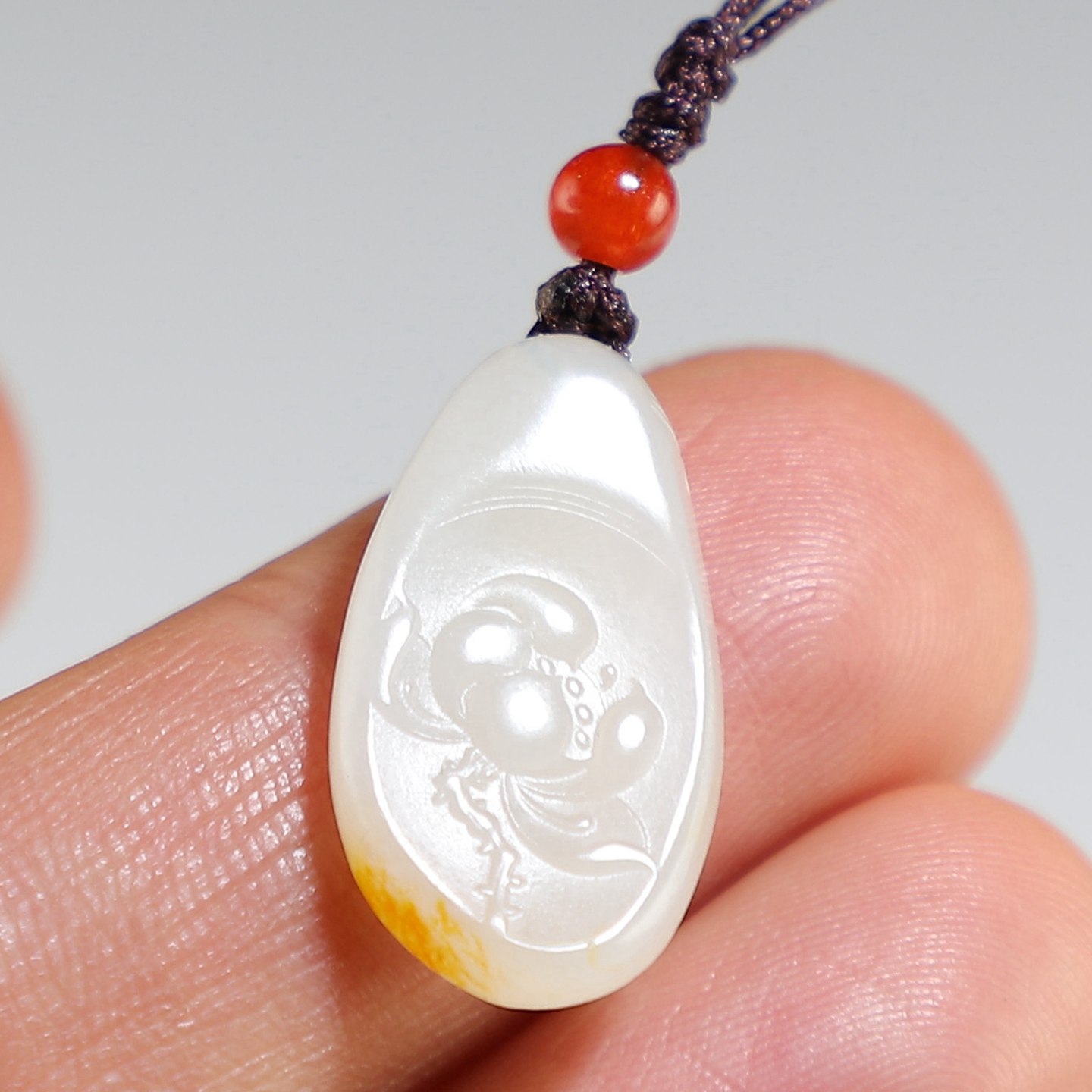 【小精品】和田玉籽料荷花手机挂件 白玉精雕莲花小吊坠 楼叔孤品