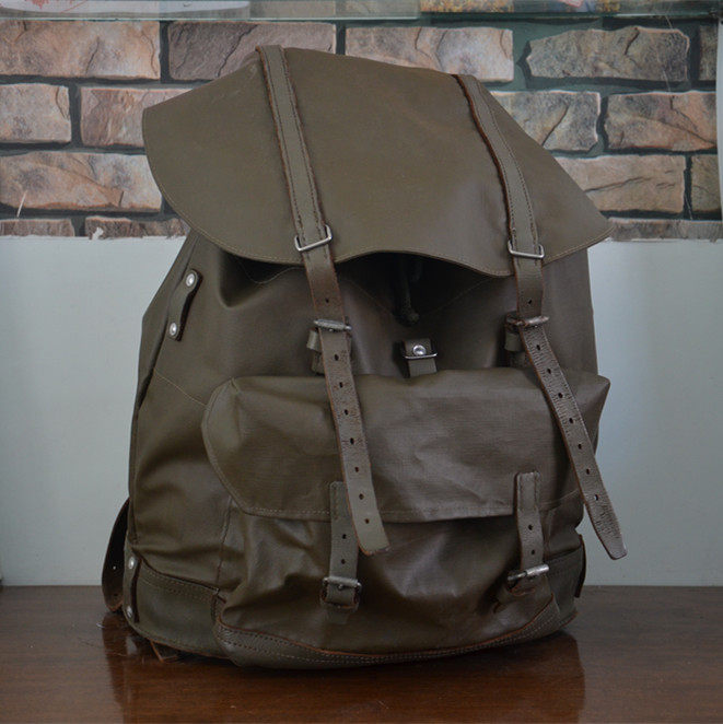 瑞士军版防水双肩包 经典复古胡椒盐 vintage户外背包二战